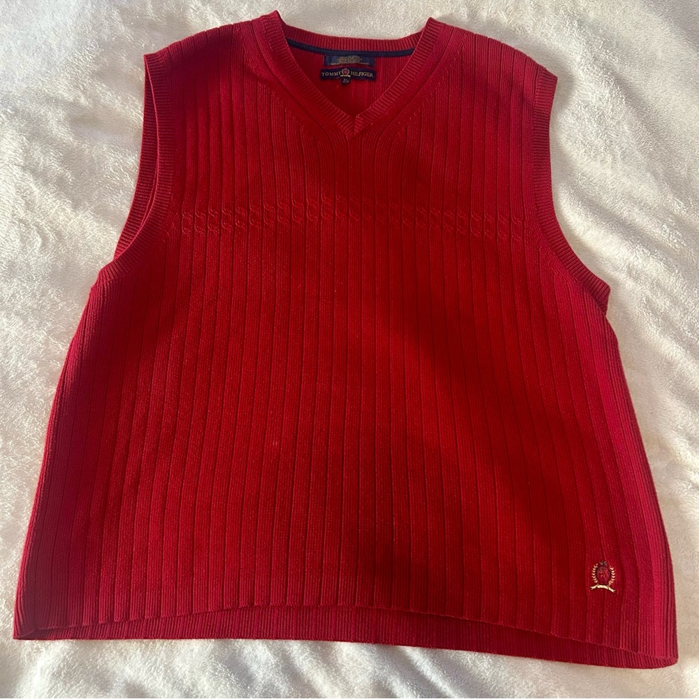 Red Tommy Hilfiger Sleeveless Knit Sweater Vest